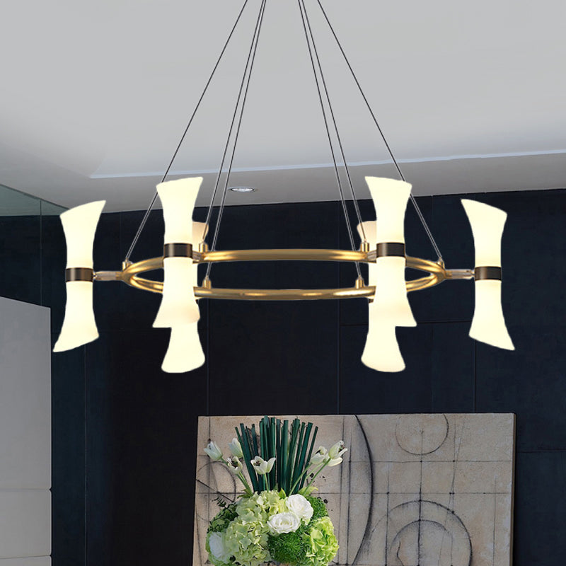 Modern 6-Head Gold Chandelier with Frosted Glass Shade