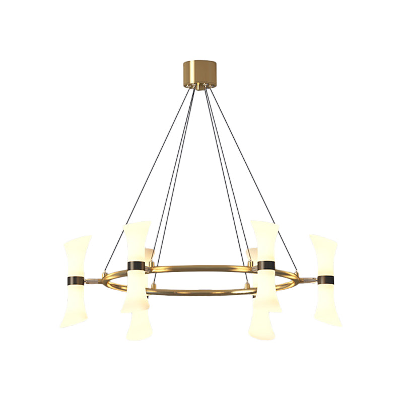 Modern 6-Head Gold Chandelier With Frosted Glass Shade - Stylish Flared Ceiling Suspension Lamp