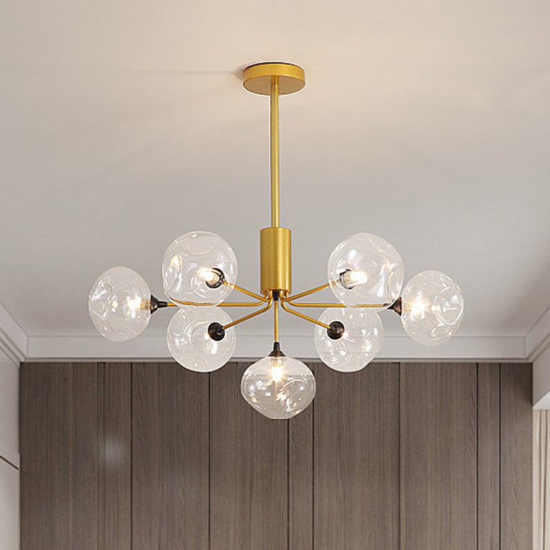Modernist Gold Ceiling Chandelier - 7 Head Orb Glass Shade Hanging Light Fixture for Bedroom
