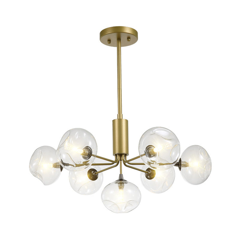 7-Head Modern Gold Chandelier With Clear Glass Shades - Bedroom Ceiling Hanging Light Fixture