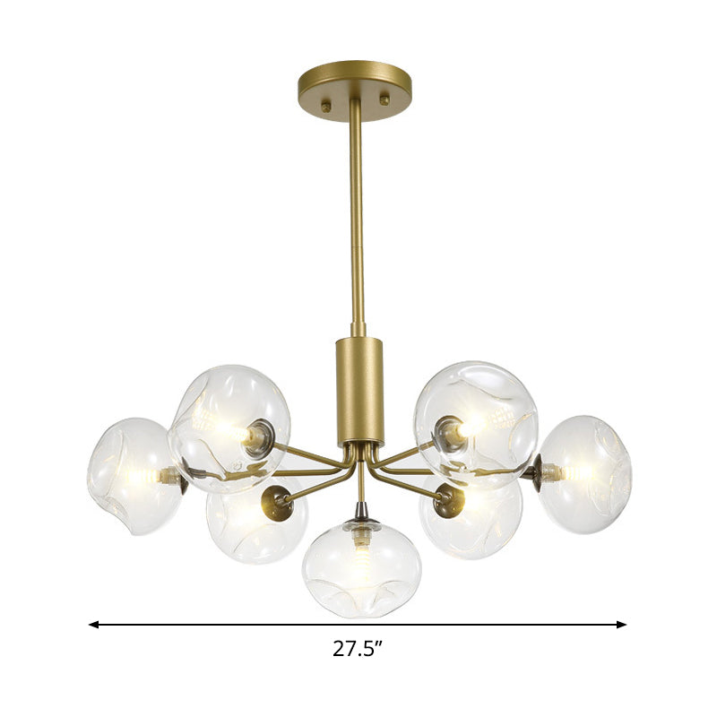 7-Head Modern Gold Chandelier With Clear Glass Shades - Bedroom Ceiling Hanging Light Fixture
