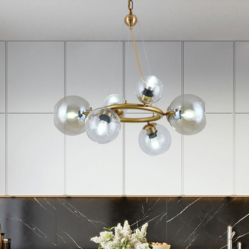 Contemporary Spherical Pendant Chandelier With Clear Glass And Gold Finish - 6/9 Heads 6 /