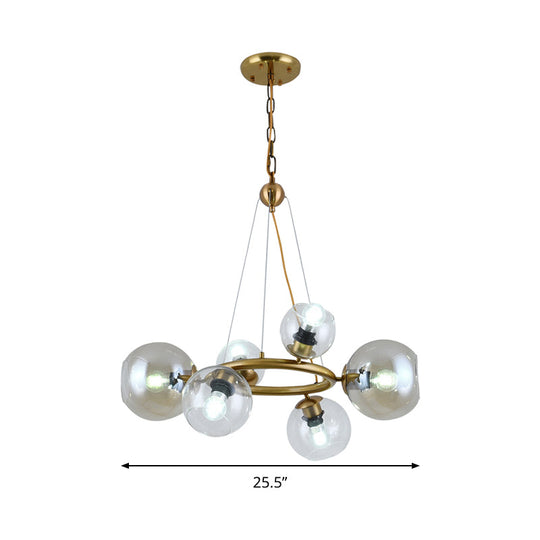 Contemporary Spherical Pendant Chandelier With Clear Glass And Gold Finish - 6/9 Heads