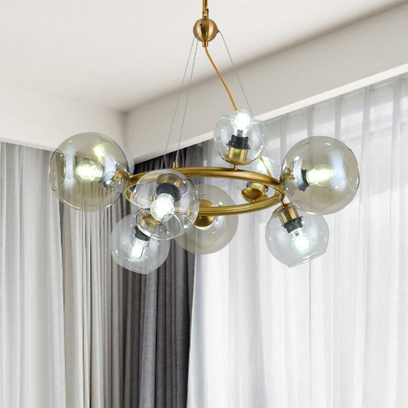Contemporary Spherical Pendant Chandelier With Clear Glass And Gold Finish - 6/9 Heads 9 /