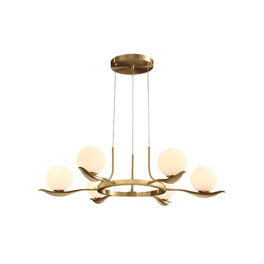 Modern 6-Head Brass Chandelier With Frosted White Glass Balls - Elegant Suspended Ceiling Lighting