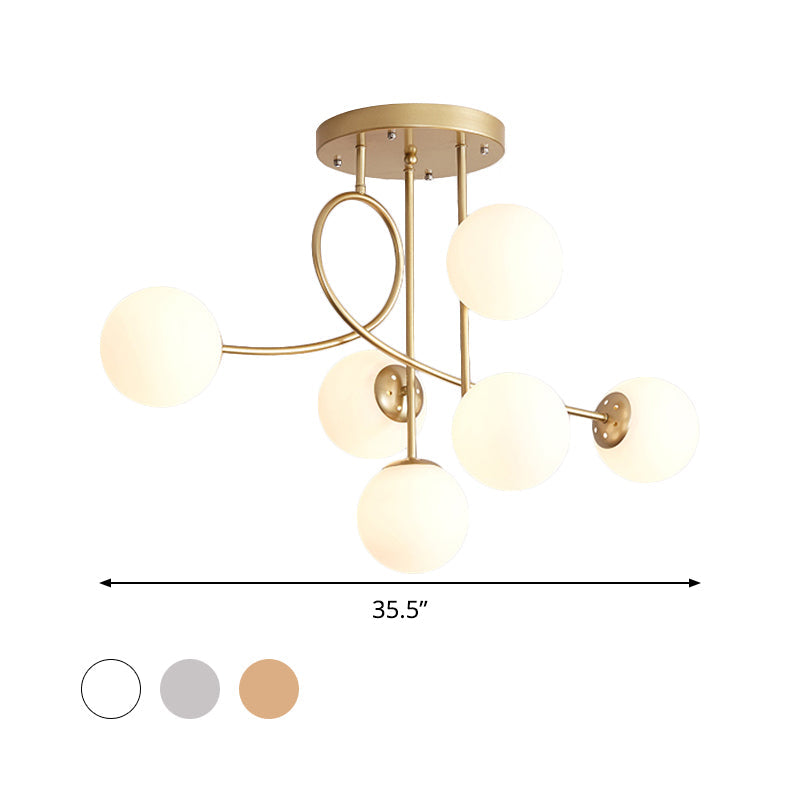 Modern Metal Armed Ceiling Chandelier - 6 Bulb Hanging Light Fixture with Black/Gold Finish and Glass Shades