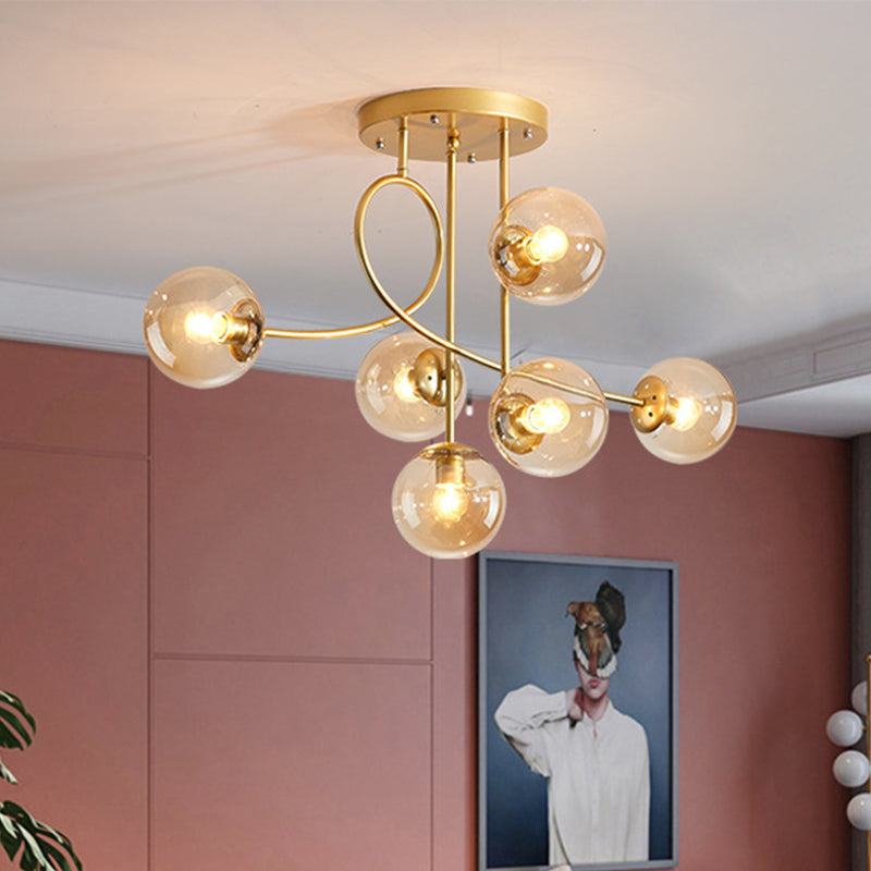 Modern Metal Armed Ceiling Chandelier With 6 Bulbs Black/Gold Finish And Choice Of Smoke Grey Cognac