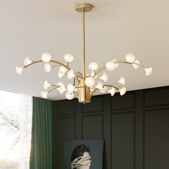 Frosted Glass Flower Chandelier With 33 Bulbs In Gold - Modern Suspended Lighting Fixture