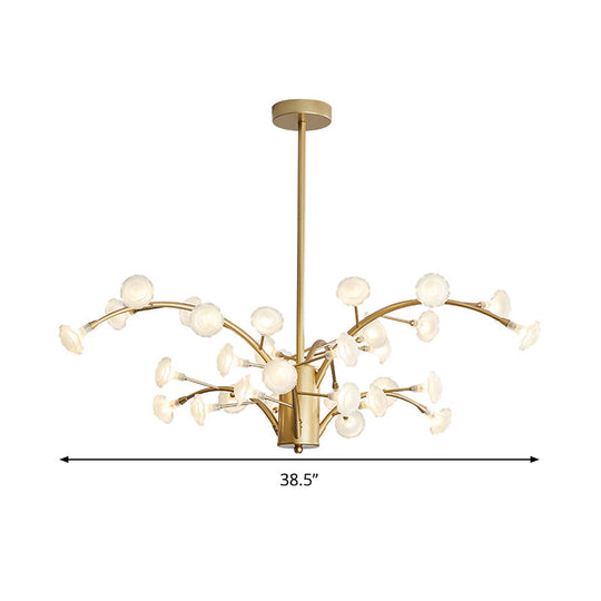 Modern Flower Chandelier Light: 33-Bulb Frosted Glass Suspension Fixture in Gold