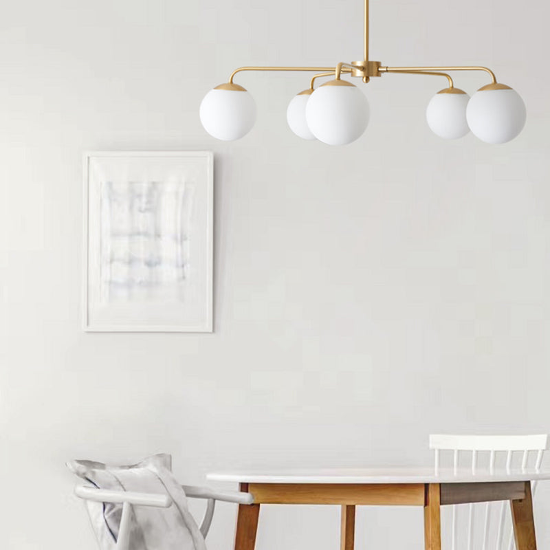 Contemporary Milky Glass Chandelier - 5-Head Brass Hanging Ceiling Light