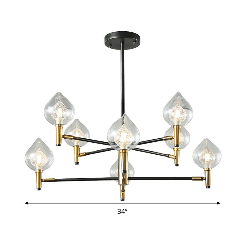 Modern Teardrop Glass Chandelier With Black And Gold Finish - 6/8 Heads For Ceiling