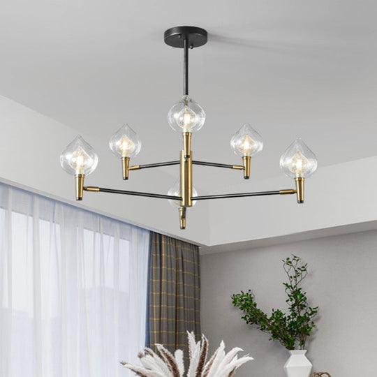 Modern Teardrop Glass Chandelier With Black And Gold Finish - 6/8 Heads For Ceiling 6 / Black-Gold