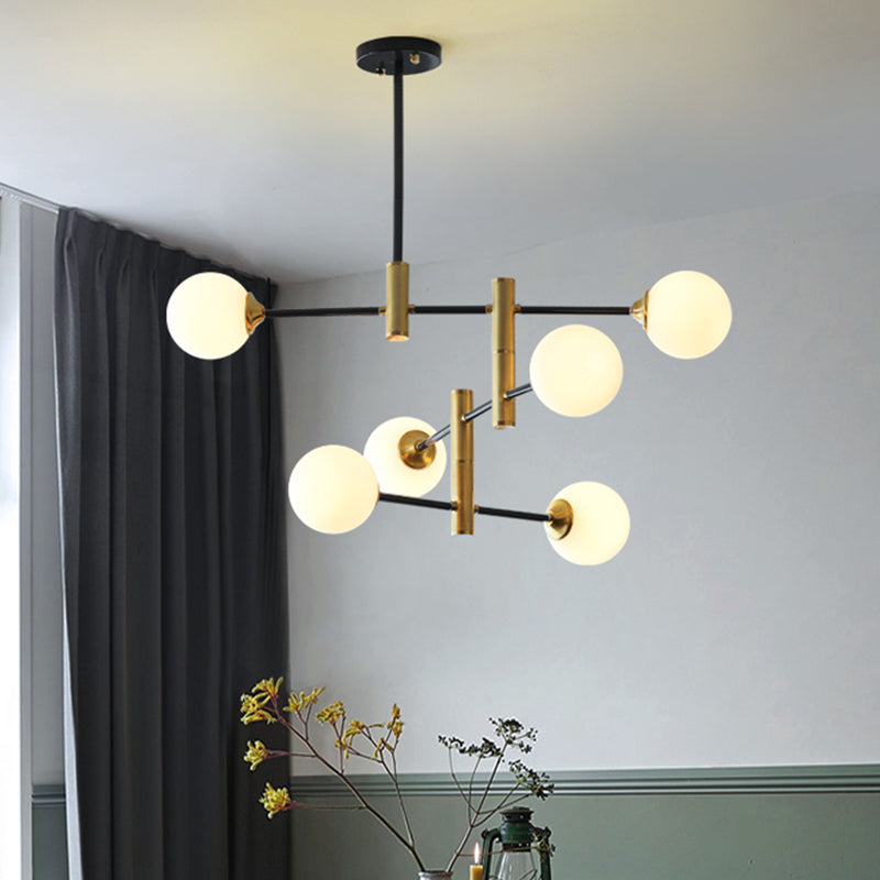 Contemporary Glass Bubble Chandelier With 6 Bulbs - Dining Room Ceiling Lamp Cream