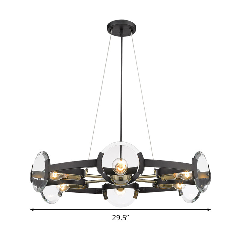 Contemporary Black Metal Circular Hanging Chandelier with 6 Suspended Heads - Stylish Lighting Fixture