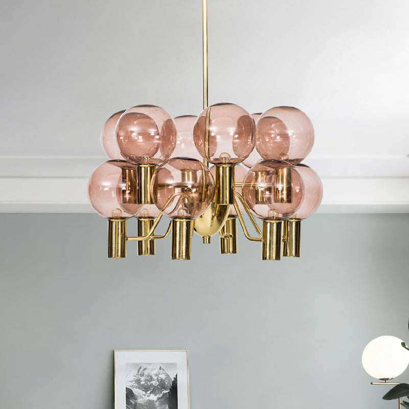 Modernist Pink Glass Ceiling Chandelier - 12 Heads Pendant Light For Dining Room