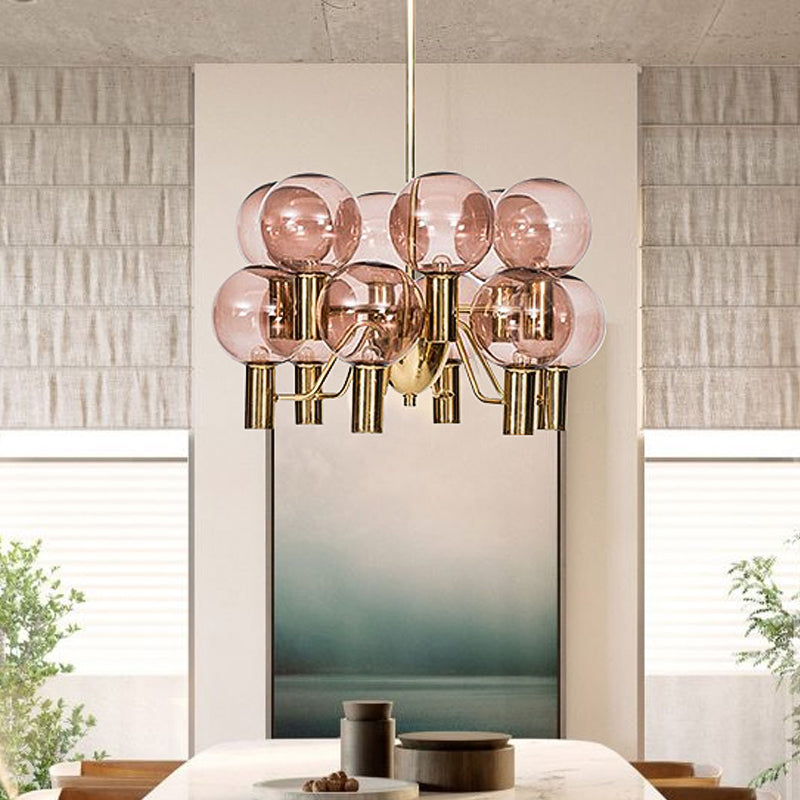 Modern Pink Glass Ceiling Chandelier - 12 Heads - Dining Room Pendant Light