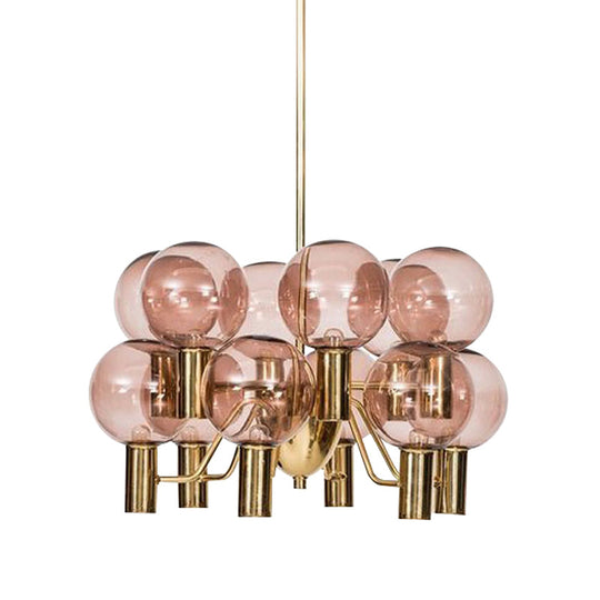 Modernist Pink Glass Ceiling Chandelier - 12 Heads Pendant Light For Dining Room