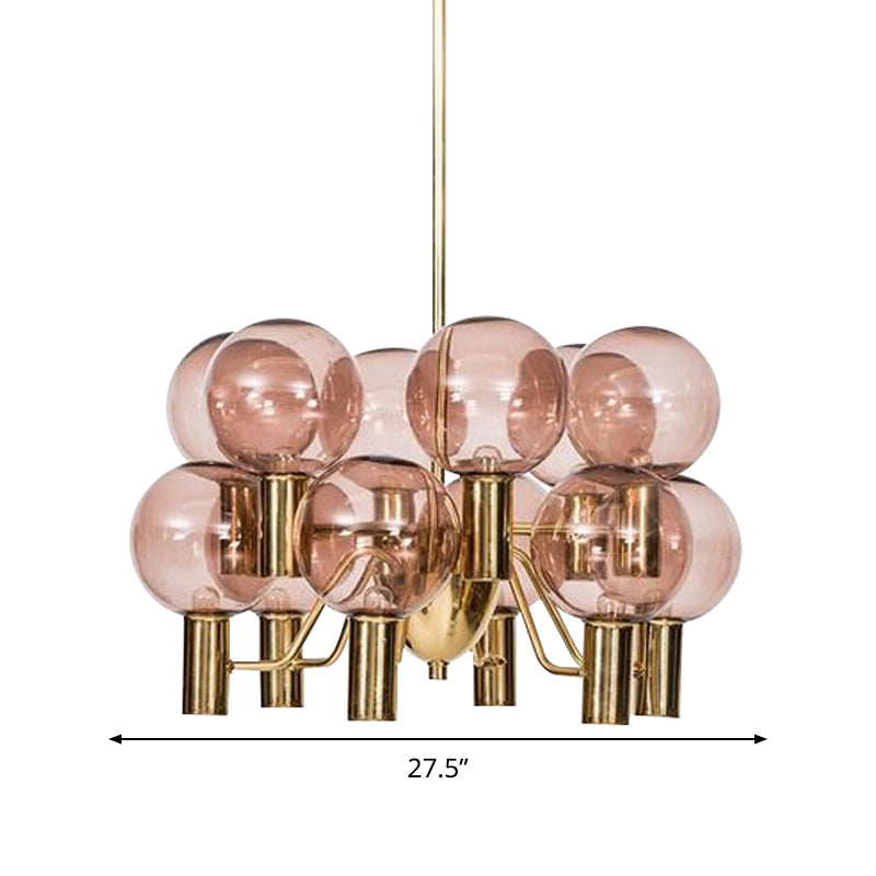 Modern Pink Glass Ceiling Chandelier - 12 Heads - Dining Room Pendant Light