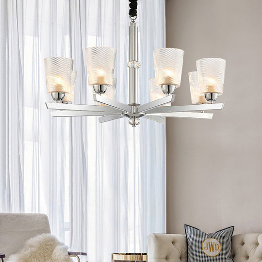 Modern Flared Glass Pendant Chandelier with Ribbed Design - Chrome Finish