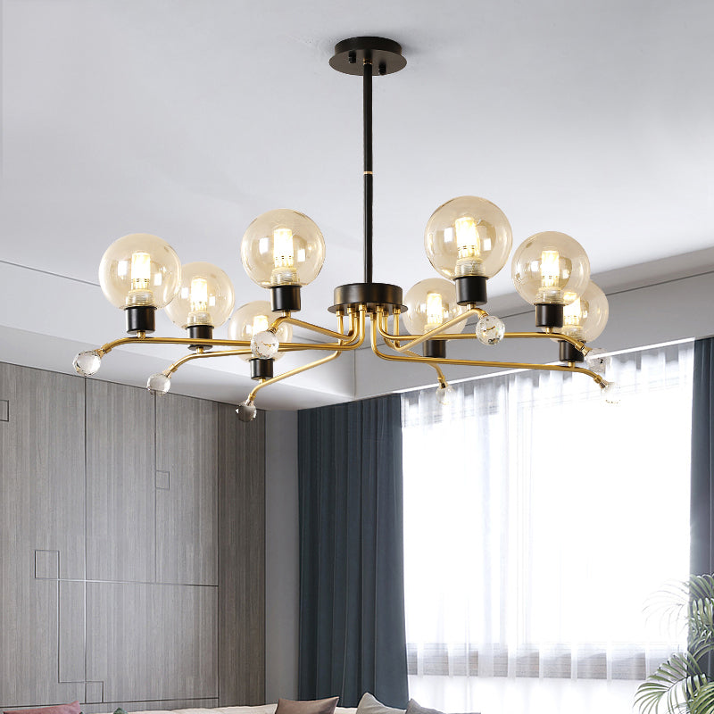 Contemporary Round Cognac Glass Chandelier - 8-Bulb Suspension Lamp for Living Room Ceiling