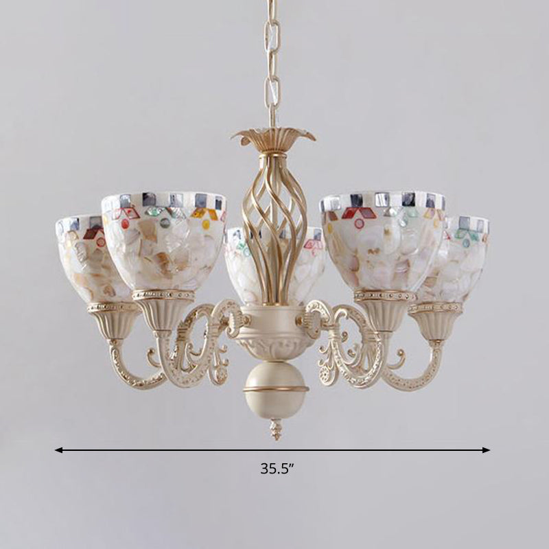 Sleek Mediterranean Shell Dome Chandelier Pendant Light - White Ceiling Suspension Lamp - 5/9/11 Lights