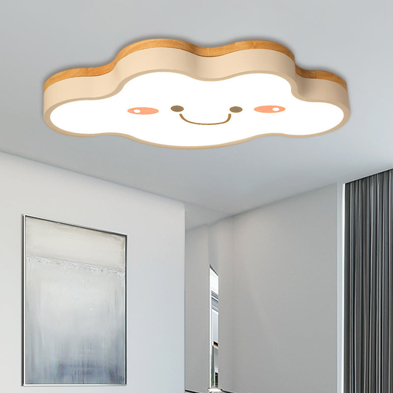 Smiling Cloud Led Ceiling Mount Lamp - Acrylic Cartoon Light Fixture For Kids Bedrooms In White