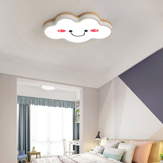 Smiling Cloud Led Ceiling Mount Lamp - Acrylic Cartoon Light Fixture For Kids Bedrooms In White