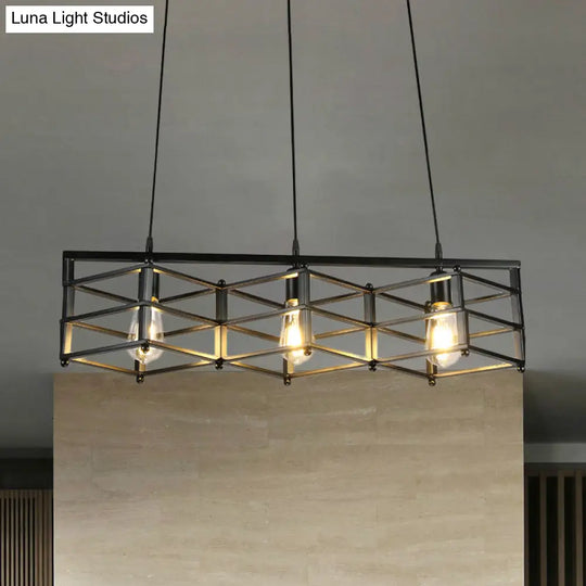 31.5/32 Industrial Metal Island Lighting - 3-Light Dining Room Pendant With Cage Shade Black