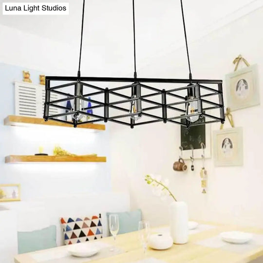 31.5/32 Industrial Metal Island Lighting - 3-Light Dining Room Pendant With Cage Shade Black