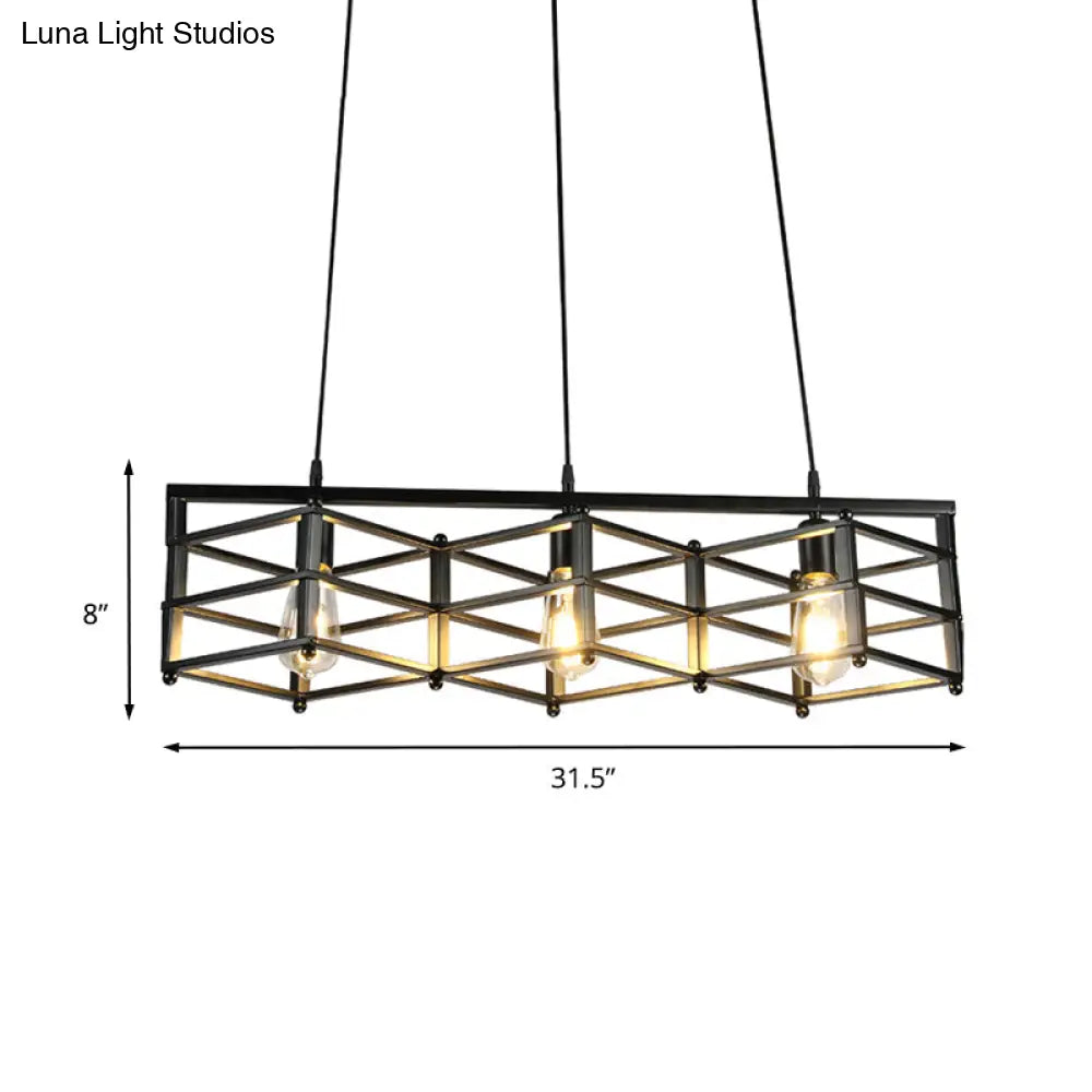 31.5/32 Industrial Metal Island Lighting - 3-Light Dining Room Pendant With Cage Shade Black