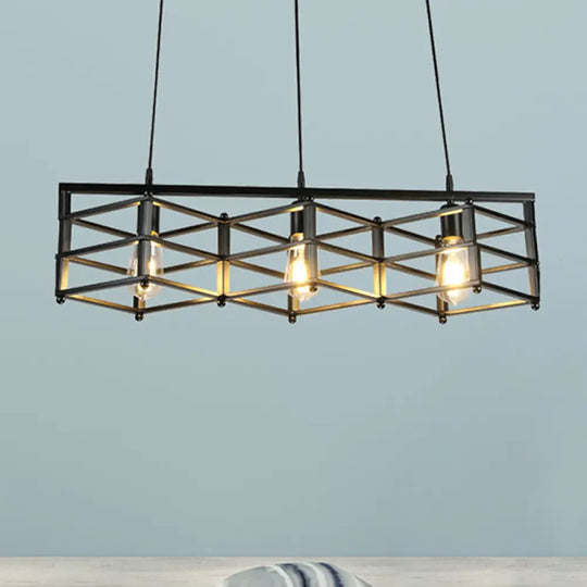 31.5/32 Industrial Metal Island Lighting - 3-Light Dining Room Pendant With Cage Shade Black / 32