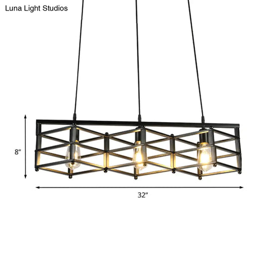 31.5/32 Industrial Metal Island Lighting - 3-Light Dining Room Pendant With Cage Shade Black