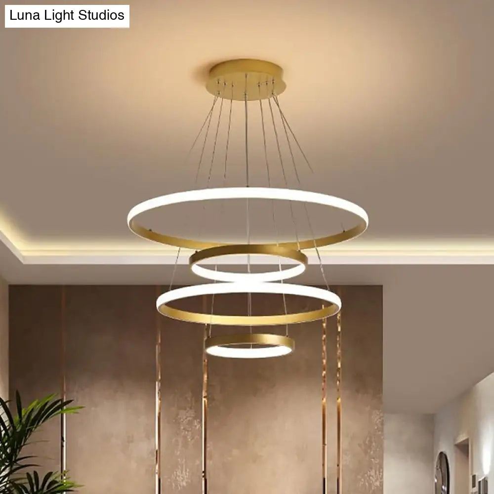 31.5/39 Wide 4-Tier Gold Led Pendant Chandelier - Modern Living Room Hanging Lamp