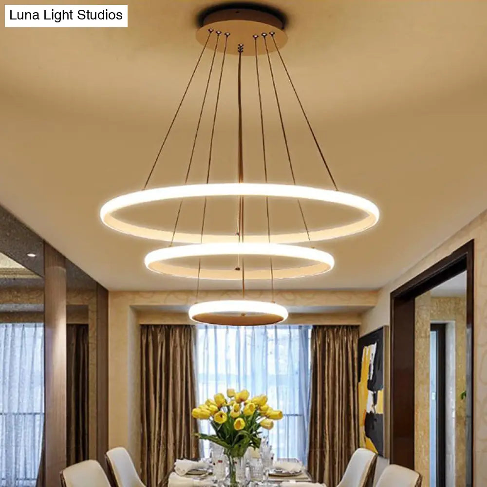 31.5/39 Wide Ring Pendant Light Fixture Acrylic White Led Chandelier Lamp - Simple Style Warm/White