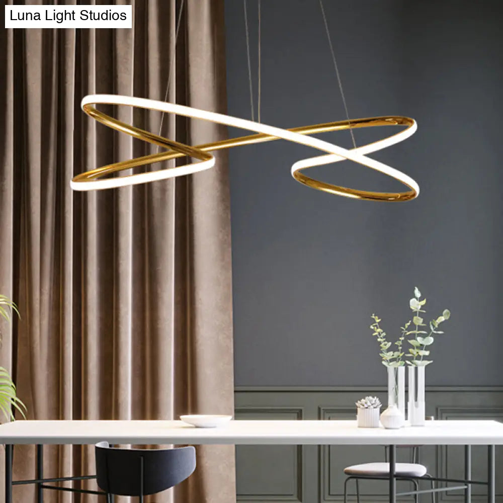 Modernist Led Chrome/Gold Pendant Light - 31.5/39 Wide Twist Acrylic Chandelier In Warm Gold / 31.5