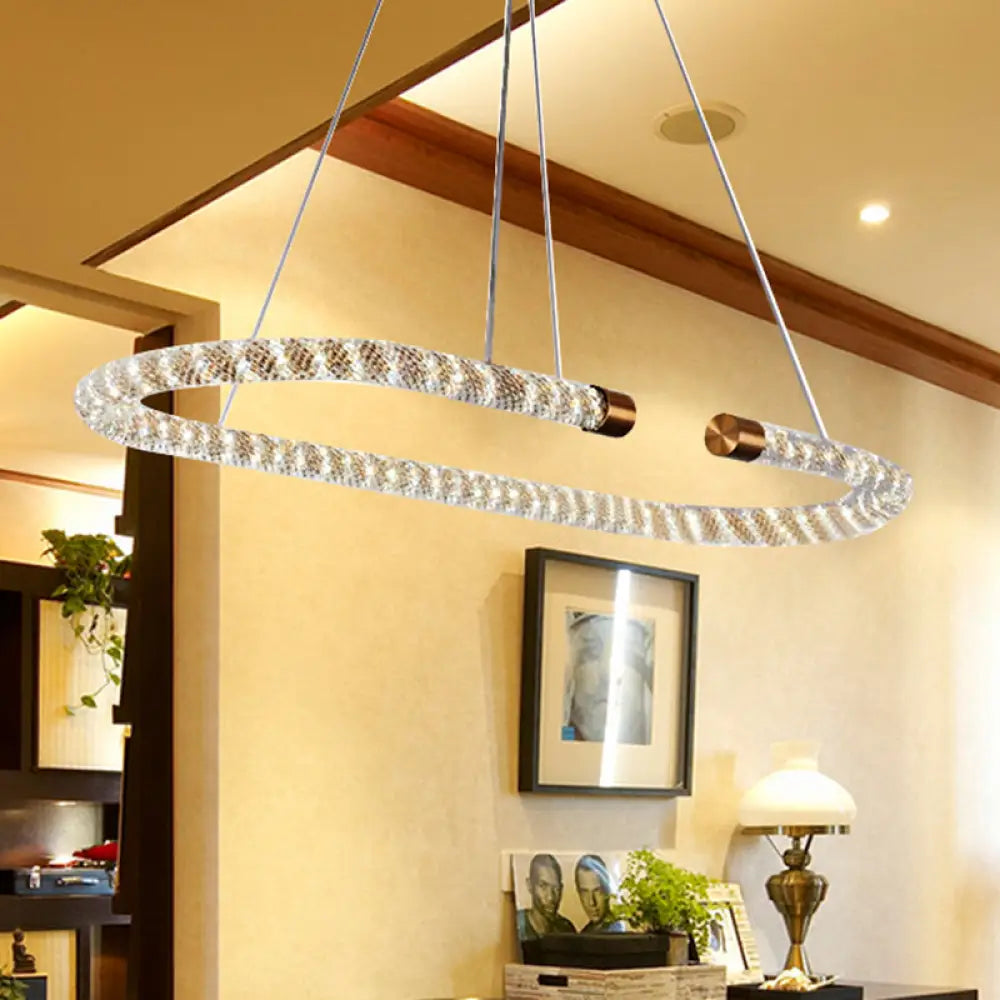 31.5’ Led Kitchen Pendant Chandelier With Rope Crystal Shade - Golden Ceiling Fixture Gold