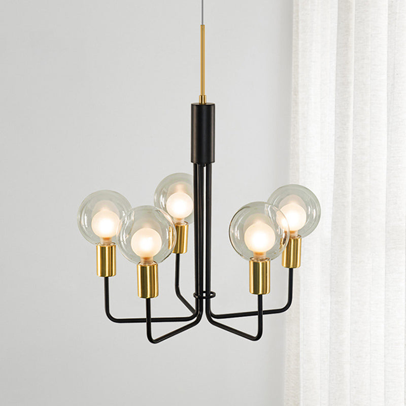 Modern Black Orb Chandelier With Clear/Smoke Grey Glass - 5 Lights Dining Room Ceiling Lamp Clear