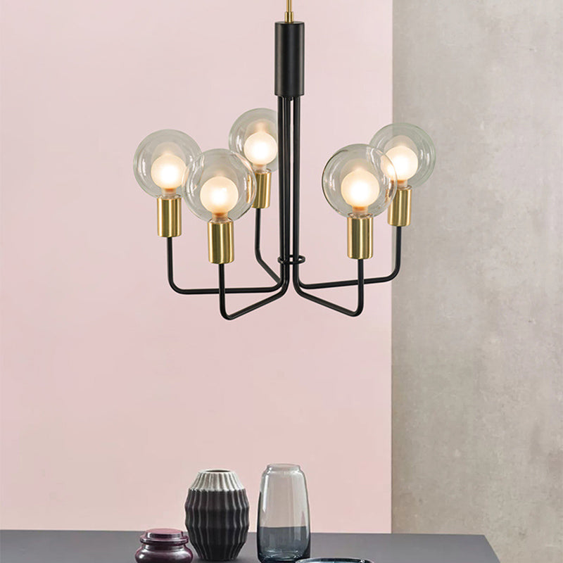 Modern Black Orb Chandelier With Clear/Smoke Grey Glass - 5 Lights Dining Room Ceiling Lamp