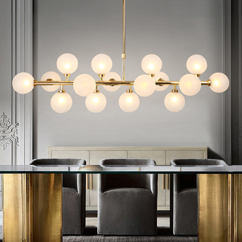 Contemporary Gold Flush Mount Chandelier - Molecule Dining Room Over Island Lighting Opal Glass 16