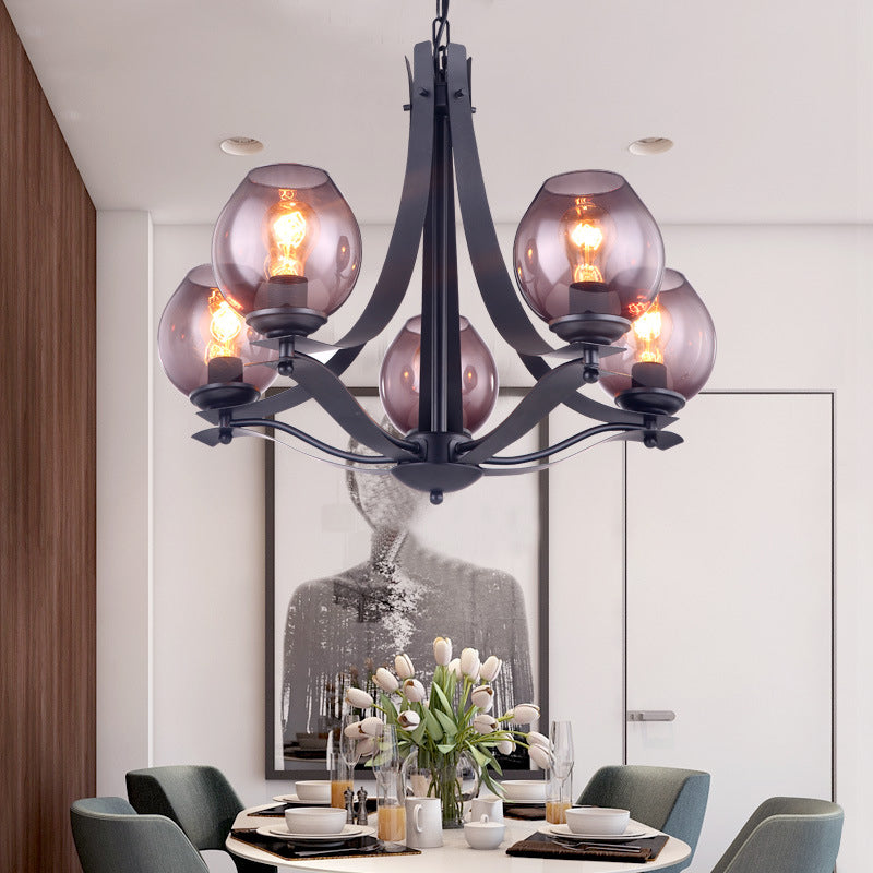 Contemporary Globe Gray Glass Chandelier With 5/8 Lights - Black Suspension Pendant 5 /