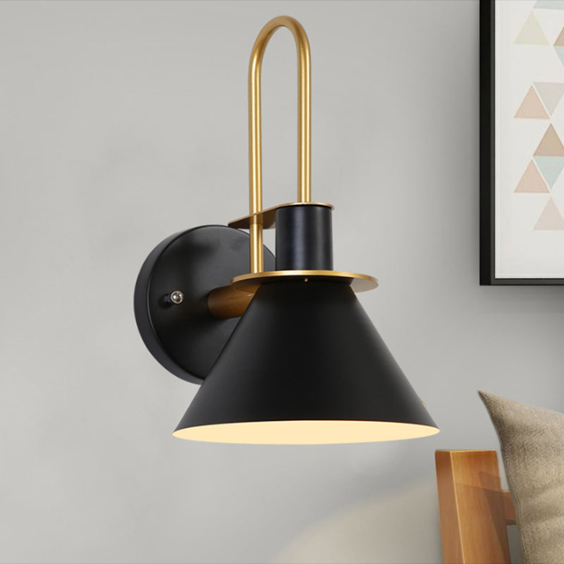 1 Light Bedside Wall Sconce Lamp With Conical Metal Shade - Black/White/Green