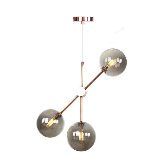 Minimalist 3/5-Light Spherical Glass Chandelier For Living Room - Smoke Gray/White/Clear Pendant
