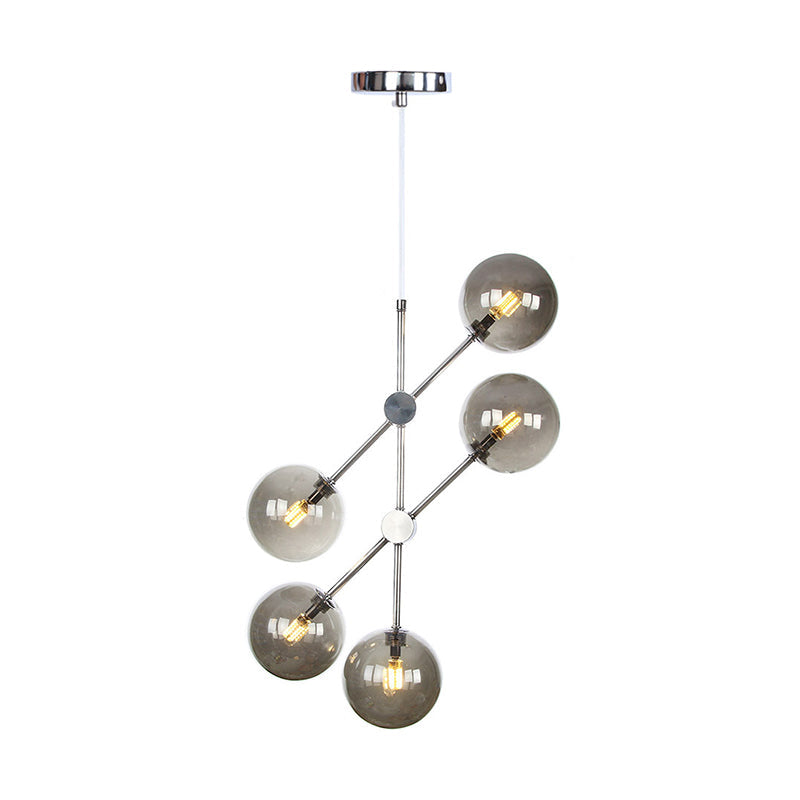 Contemporary Round Chandelier Pendant Light - White/Clear/Amber Glass Chrome 5 Lights Smoke Gray