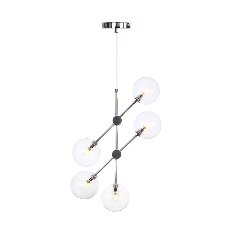 Contemporary Round Chandelier Pendant Light - White/Clear/Amber Glass Chrome 5 Lights Clear