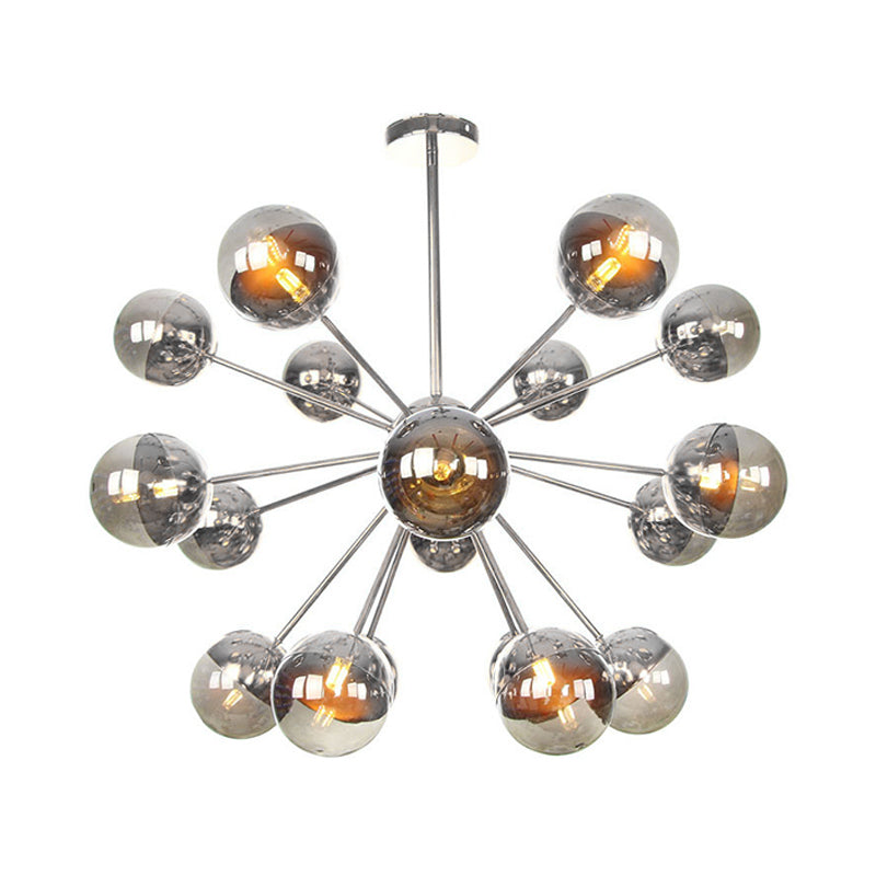 Plafonnier semi-encastré pour salle à manger Globe avec verre blanc/transparent/gris fumé - 9/12/15 lumières - Design contemporain en cuivre/chrome/or