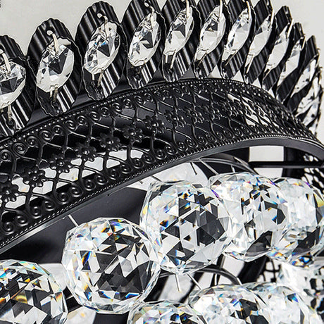 Modern Crystal Ball Led Flush Mount Lamp For Bedroom Ceiling - Black Dome Design