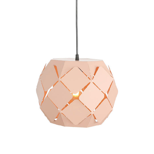 Minimalist Pink Metal Hanging Lamp With Laser-Cut Design