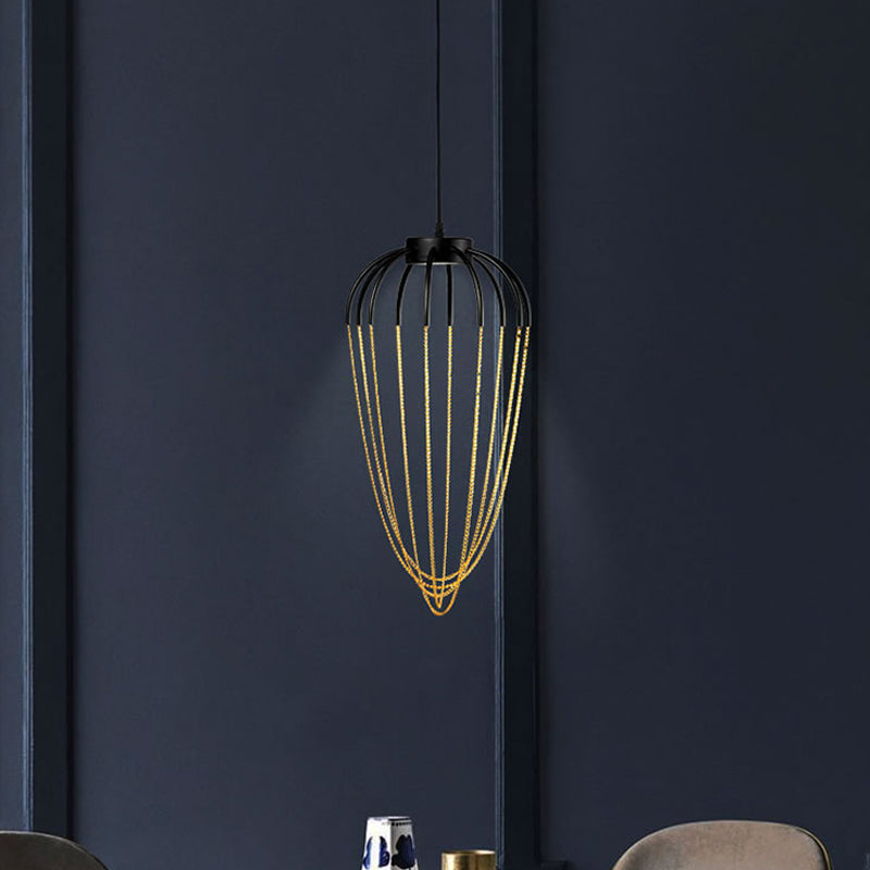 Contemporary 1-Light Black and Gold Caged Kitchen Pendant Lighting Fixture (19" / 21" W)
