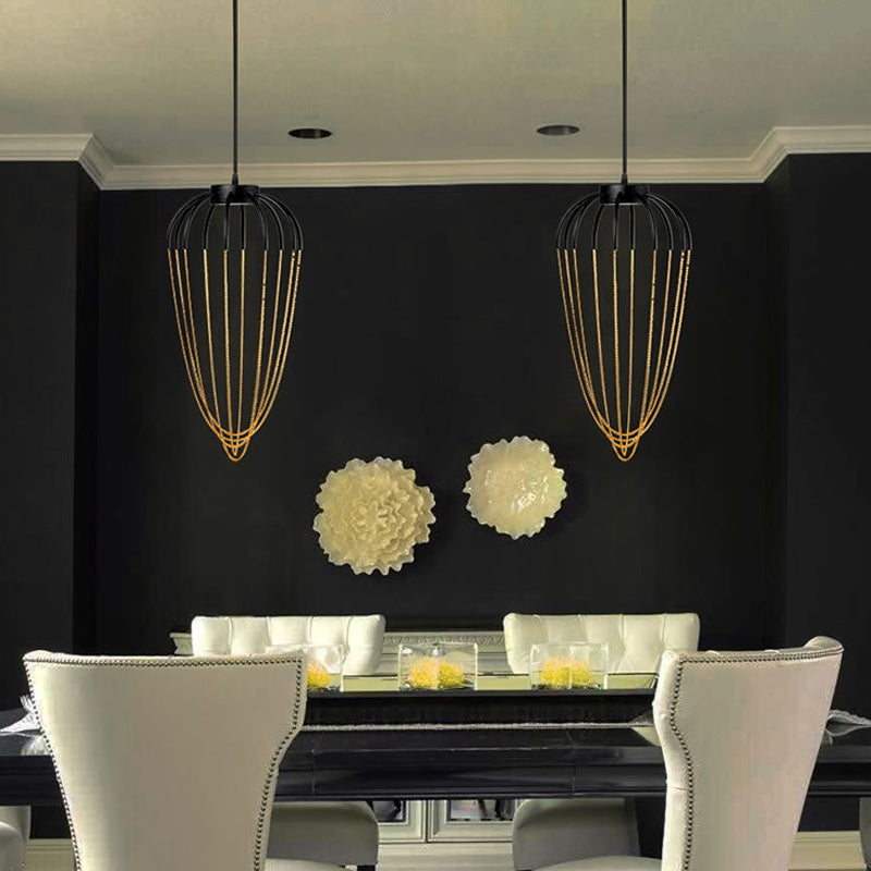 Metal Kitchen Pendant Light - Contemporary 1-Light Fixture In Black/Gold (19/21 W) Black-Gold / 21