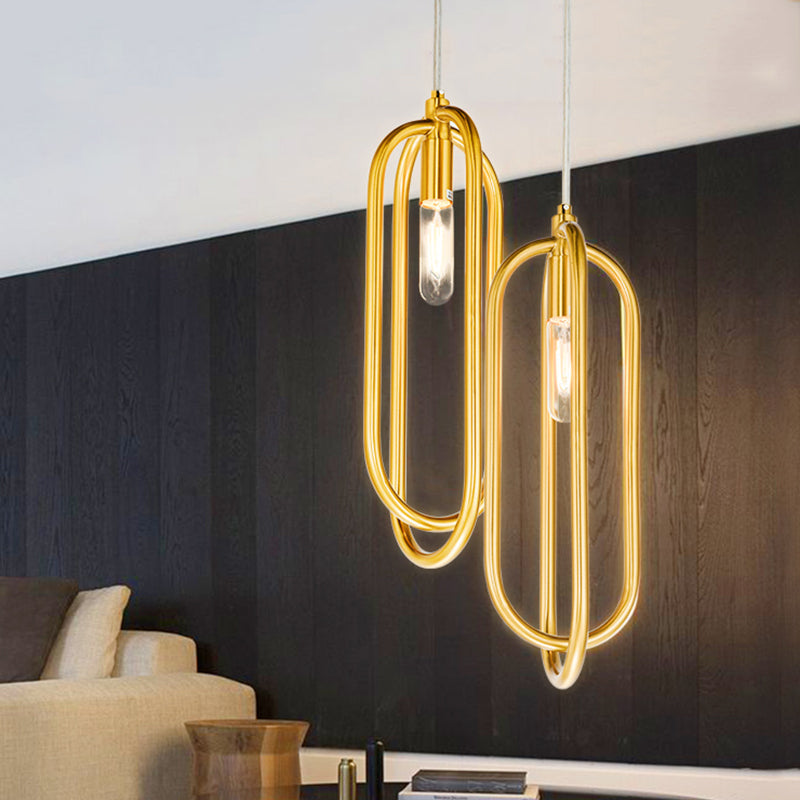 Modern Brass Oval Down Lighting Pendant For Living Room - 1 Light Metal Suspension